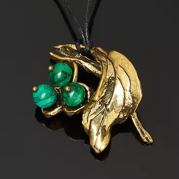 Кулон малахит (бронза, текстиль)