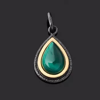 Кулон малахит (серебро 925 пр. позолота, родир. черн.) капля