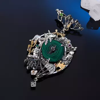 Кулон малахит (серебро 925 пр. позолота, родир. бел., родир. черн.)