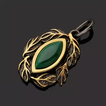 Кулон малахит (серебро 925 пр. позолота, родир. черн.)