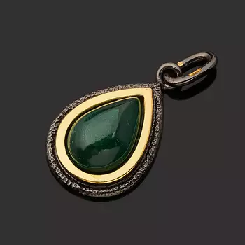 Кулон малахит (серебро 925 пр. позолота, родир. черн.) капля