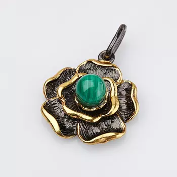 Кулон малахит (серебро 925 пр. позолота, родир. черн.)