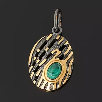 Кулон малахит (серебро 925 пр. позолота, родир. черн.)