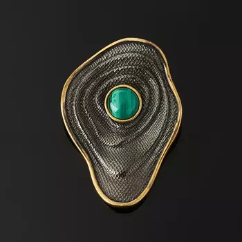 Кулон малахит (серебро 925 пр. позолота, родир. черн.)