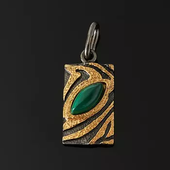 Кулон малахит (серебро 925 пр. позолота, родир. черн.)