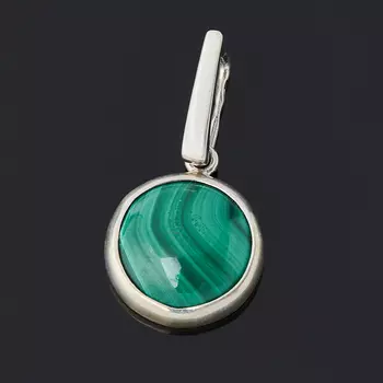 Кулон малахит (серебро 925 пр. родир. бел.) круг