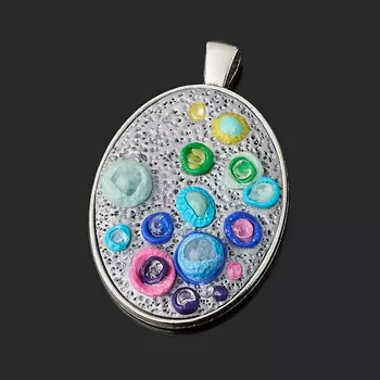 Кулон микс аквамарин, бирюза (биж. сплав, глина полимерная) овал 5 см