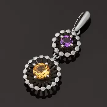 Кулон микс аметист, цитрин (серебро 925 пр. оксидир.) огранка