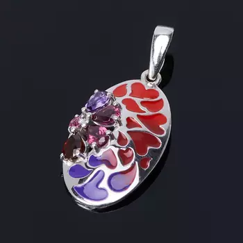 Кулон микс аметист, гранат овал огранка (серебро 925 пр.)