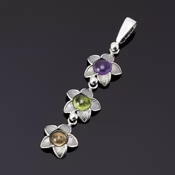 Кулон микс аметист, хризолит, цитрин (серебро 925 пр. оксидир.)