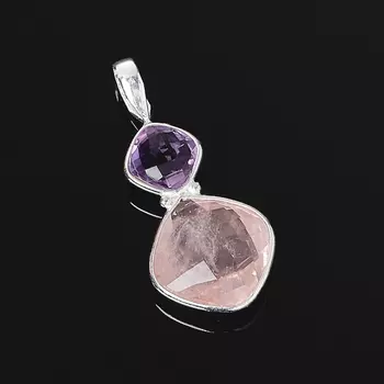 Кулон микс аметист, розовый кварц (серебро 925 пр.) огранка