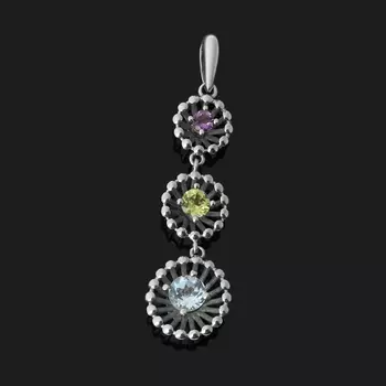 Кулон микс аметист, топаз, хризолит (серебро 925 пр.) огранка