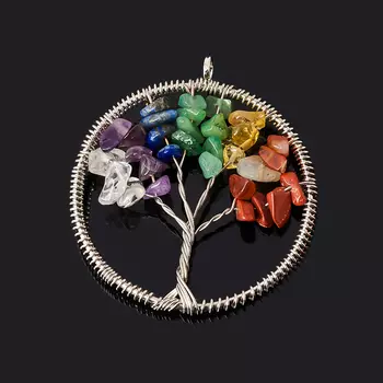 Кулон микс авантюрин, аметист, горный хрусталь (биж. сплав) круг 5,5 см