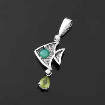 Кулон микс хризолит, хризопраз рыба (серебро 925 пр. оксидир.)