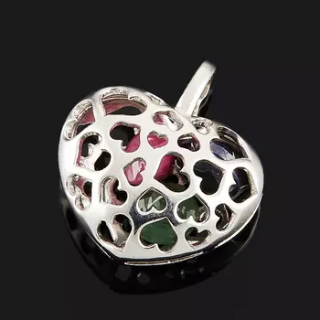 Кулон микс изумруд, рубин, сапфир черный (серебро 925 пр. родир. бел.) сердечко огранка