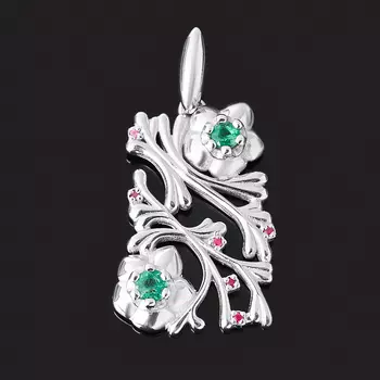 Кулон микс изумруд, рубин (серебро 925 пр. родир. бел.) огранка