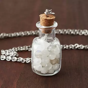 Кулон микс лабрадор, лунный камень (биж. сплав, сталь хир.) бутылочка огранка 3 см