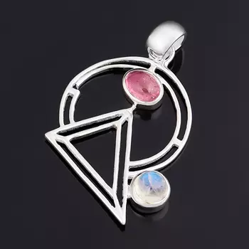 Кулон микс лунный камень, турмалин (серебро 925 пр.)