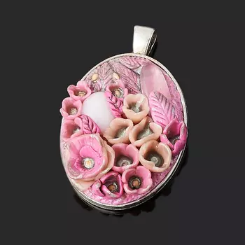 Кулон микс опал, розовый кварц (биж. сплав, глина полимерная) овал 5 см