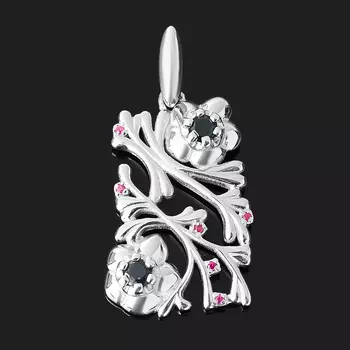 Кулон микс рубин, сапфир черный (серебро 925 пр. родир. бел.) огранка