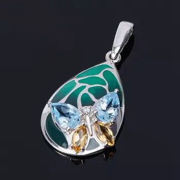 Кулон микс топаз, цитрин капля огранка (серебро 925 пр. родир. бел. эмаль)