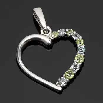 Кулон микс топаз, хризолит (серебро 925 пр. родир. бел.) сердечко огранка