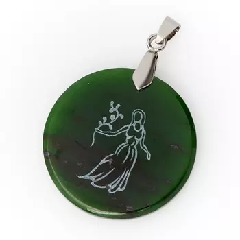 Кулон нефрит зеленый круг (биж. сплав) 5 см