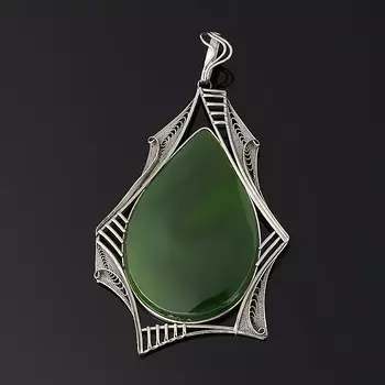 Кулон нефрит зеленый (нейзильбер) 10 см