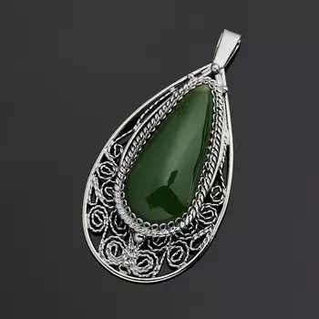 Кулон нефрит зеленый (нейзильбер) капля