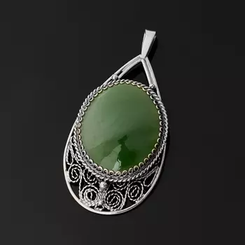 Кулон нефрит зеленый (нейзильбер) капля