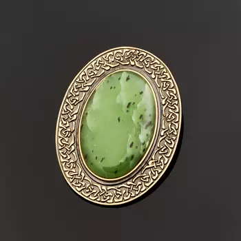 Кулон нефрит зеленый овал (серебро 925 пр., позолота)