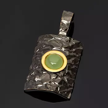 Кулон нефрит зеленый прямоугольник (серебро 925 пр. родир. черн. позолота)