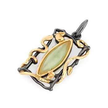 Кулон нефрит зеленый прямоугольник (серебро 925 пр., позолота)