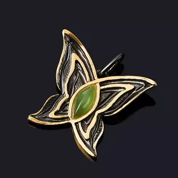 Кулон нефрит зеленый (серебро 925 пр. позолота, родир. черн.) бабочка