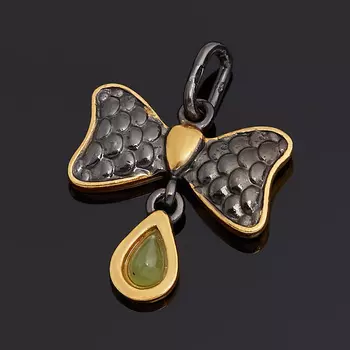 Кулон нефрит зеленый (серебро 925 пр. позолота, родир. черн.)