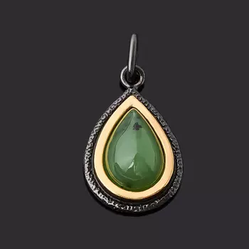 Кулон нефрит зеленый (серебро 925 пр. позолота, родир. черн.) капля