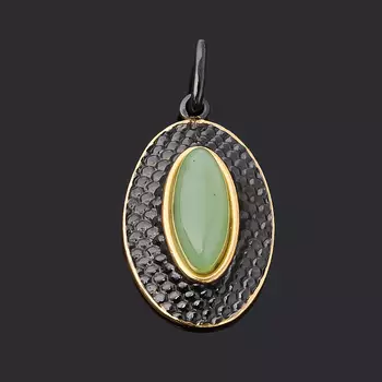 Кулон нефрит зеленый (серебро 925 пр. позолота, родир. черн.) овал