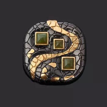 Кулон нефрит зеленый (серебро 925 пр. позолота, родир. черн.) квадрат