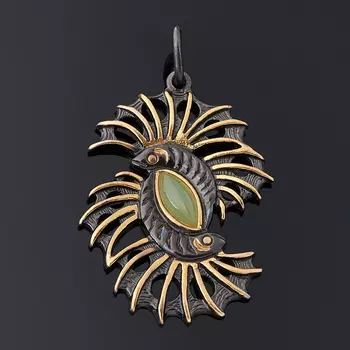 Кулон нефрит зеленый (серебро 925 пр. позолота, родир. черн.)