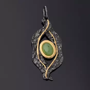 Кулон нефрит зеленый (серебро 925 пр. позолота, родир. черн.)