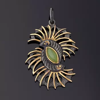 Кулон нефрит зеленый (серебро 925 пр. позолота, родир. черн.)