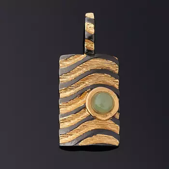 Кулон нефрит зеленый (серебро 925 пр. позолота, родир. черн.) прямоугольник