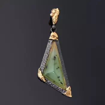 Кулон нефрит зеленый (серебро 925 пр. позолота, родир. черн.)