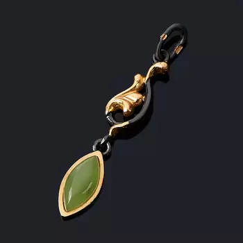 Кулон нефрит зеленый (серебро 925 пр. позолота, родир. черн.)