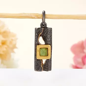 Кулон нефрит зеленый (серебро 925 пр., позолота)