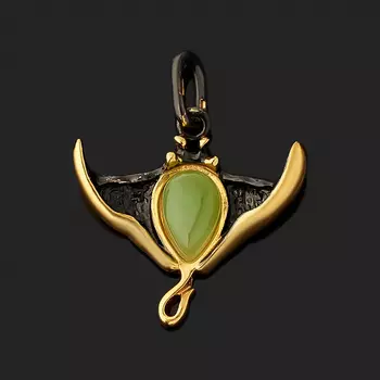 Кулон нефрит зеленый (серебро 925 пр. позолота, родир. черн.)