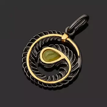 Кулон нефрит зеленый (серебро 925 пр. позолота, родир. черн.) круг