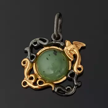 Кулон нефрит зеленый (серебро 925 пр. позолота, родир. черн.)
