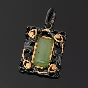 Кулон нефрит зеленый (серебро 925 пр. позолота, родир. черн.)