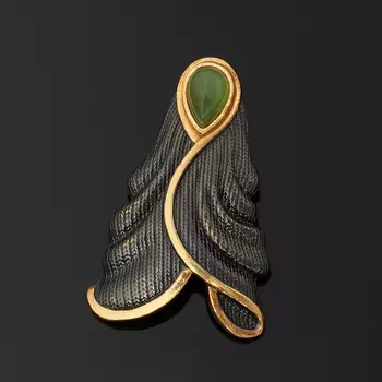 Кулон нефрит зеленый (серебро 925 пр. позолота, родир. черн.)